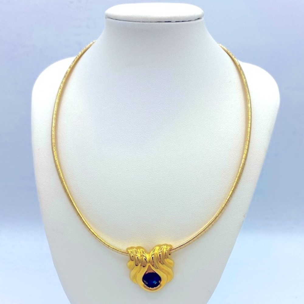 Vintage Nolan Miller Gold Tone Necklace With Gold Tone Blue Sapphire Slide